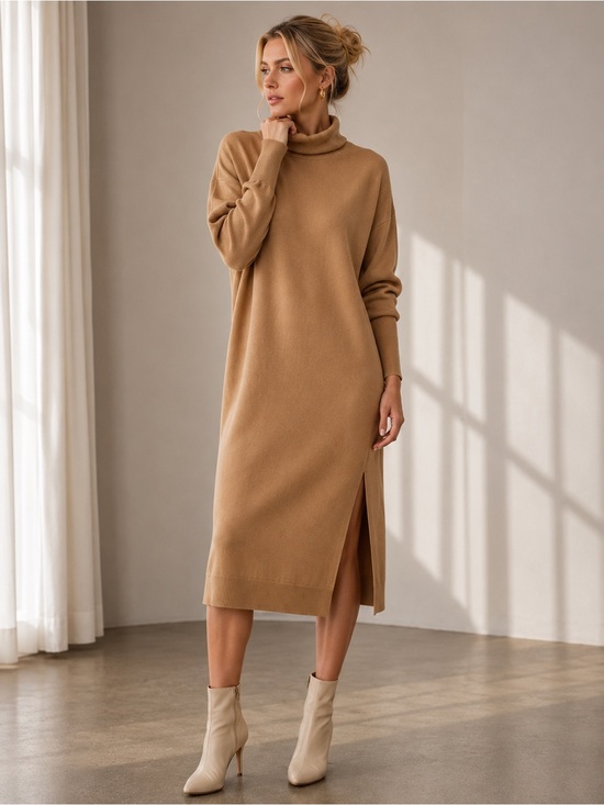 Aritzia Dresses & Skirts - ARITZIA Wilfred Cyprie Turtleneck Sweater Dress Camel Brown / Size Small